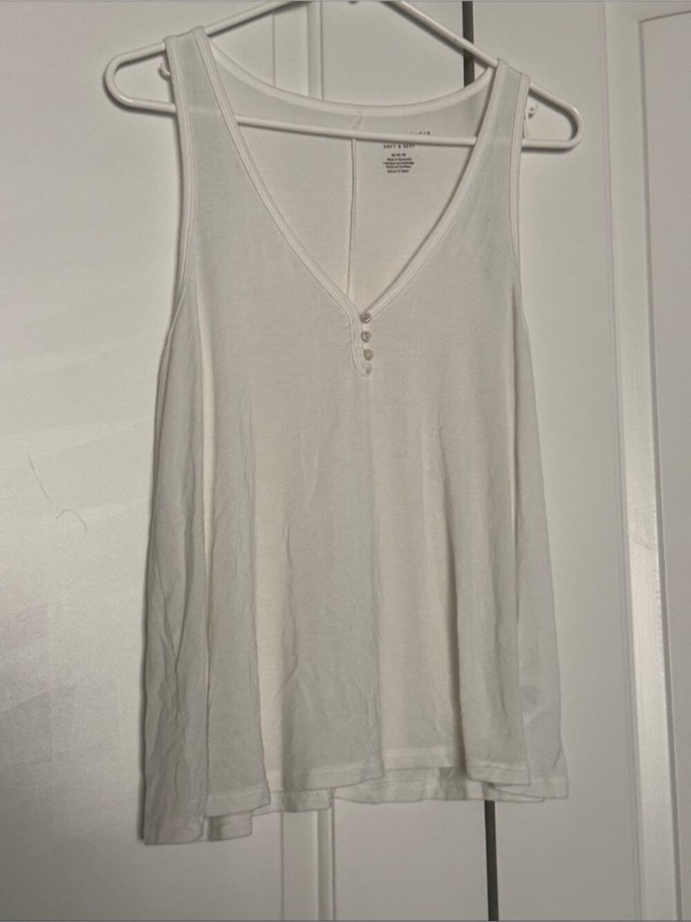 American Eagle Outfitters White V-Neck Button Tank